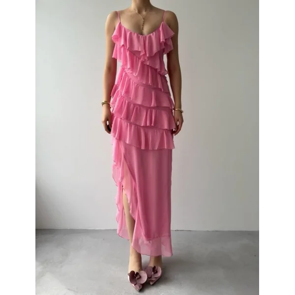 Ples Yırtmaç Detaylı Elbise