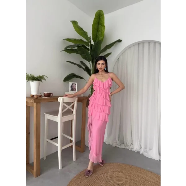 Ples Yırtmaç Detaylı Elbise