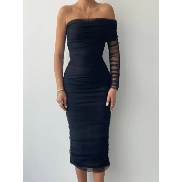 Polack Tek Omuz Tül Elbise