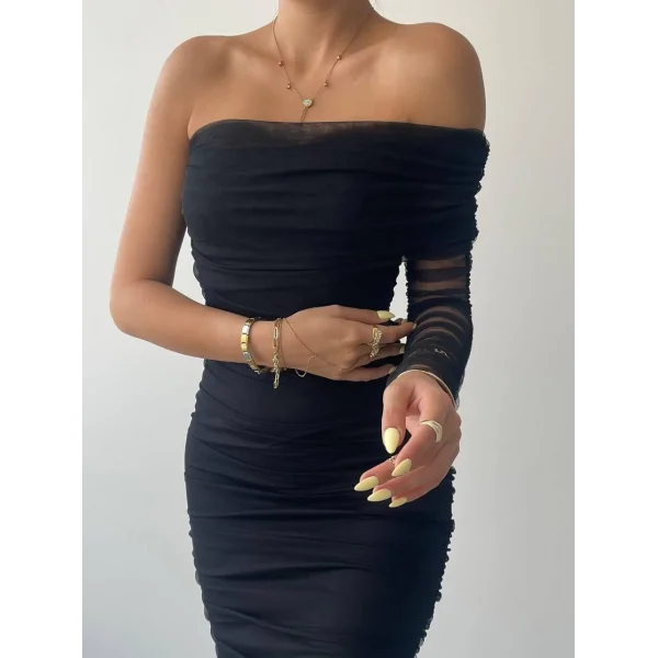 Polack Tek Omuz Tül Elbise