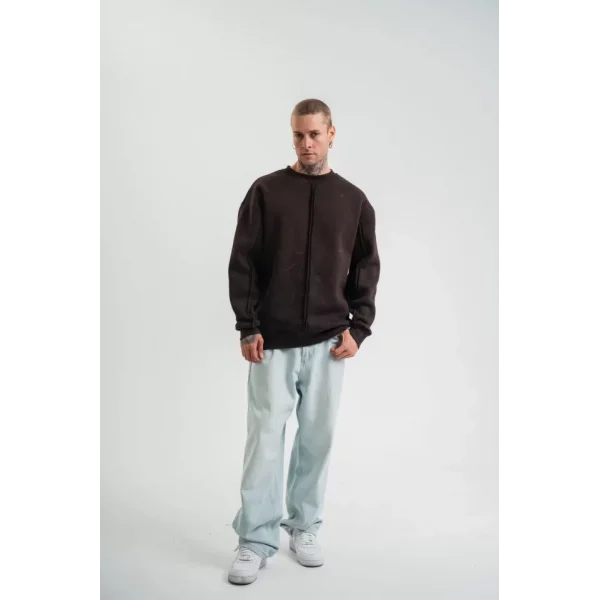 POLIZEI Premium Kalite Bisiklet Yaka Yıkamalı SweatShirt - Kahverengi