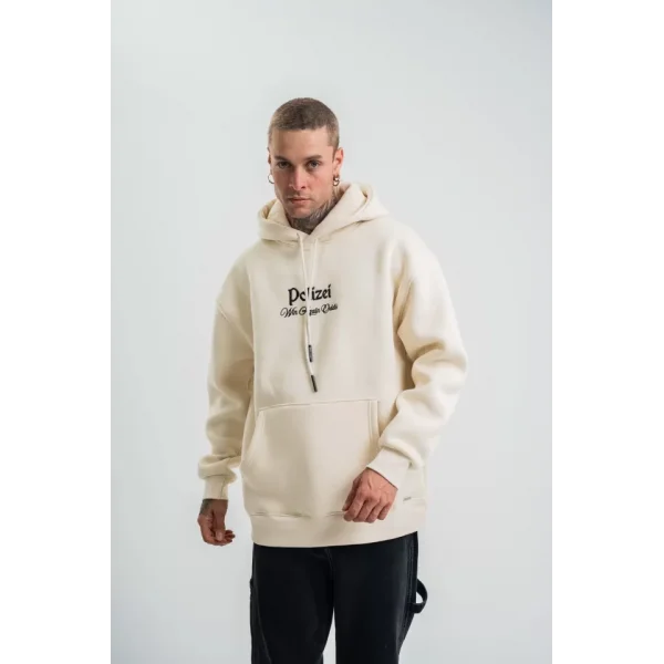 POLIZEI Premium Kalite Kapşonlu Dijital Patchli SweatShirt - Krem