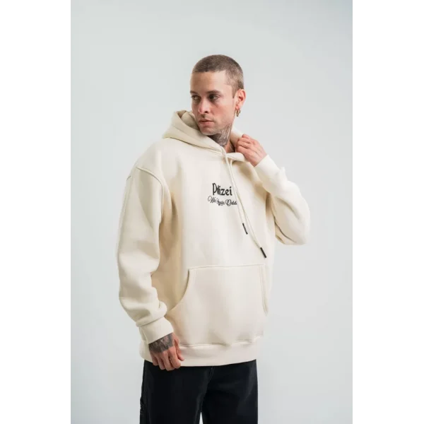 POLIZEI Premium Kalite Kapşonlu Dijital Patchli SweatShirt - Krem