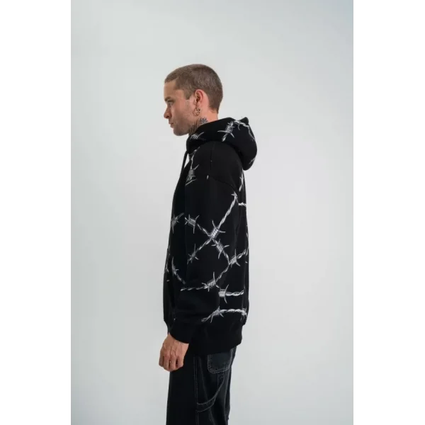 POLIZEI Premium Kalite Kapşonlu Varak Ve Pano Baskılı SweatShirt - Siyah