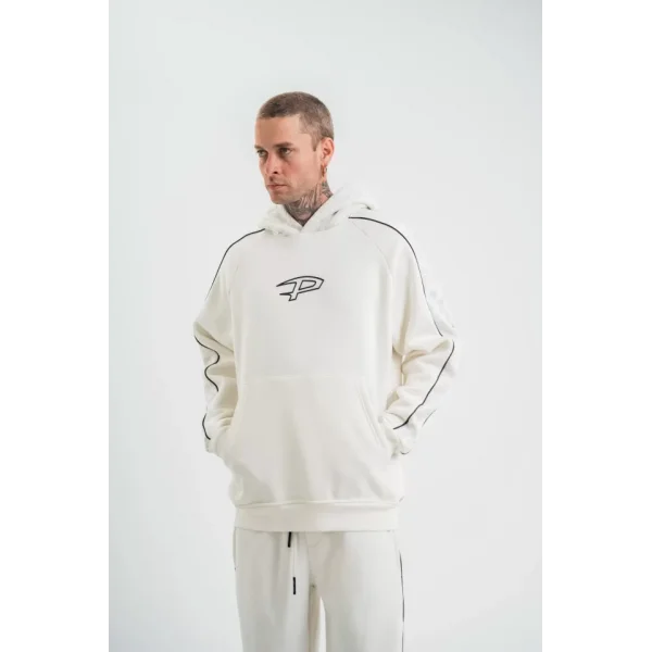 POLIZEI Premium Kalite Unisex Kapşonlu Ara Biyeli SweatShirt - Beyaz