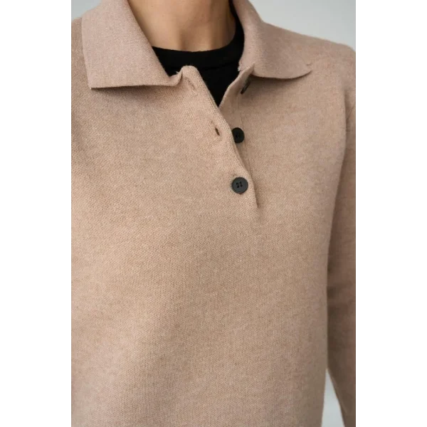 Polo Yaka 3 Düğmeli Kazak  Camel