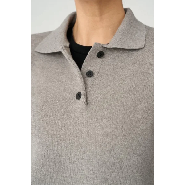 Polo Yaka 3 Düğmeli Kazak  Orta Gri