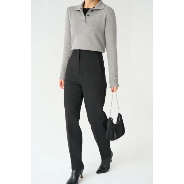 Polo Yaka 3 Düğmeli Kazak  Orta Gri