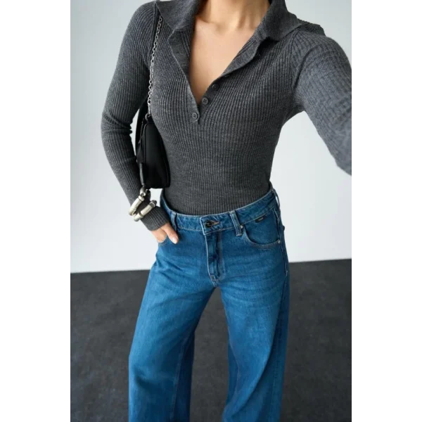 Polo Yaka 6 Düğmeli Kazak  Antrasit