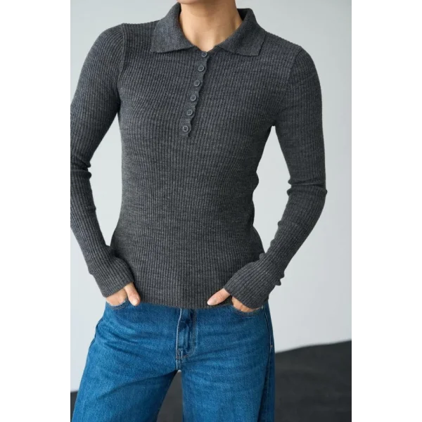 Polo Yaka 6 Düğmeli Kazak  Antrasit