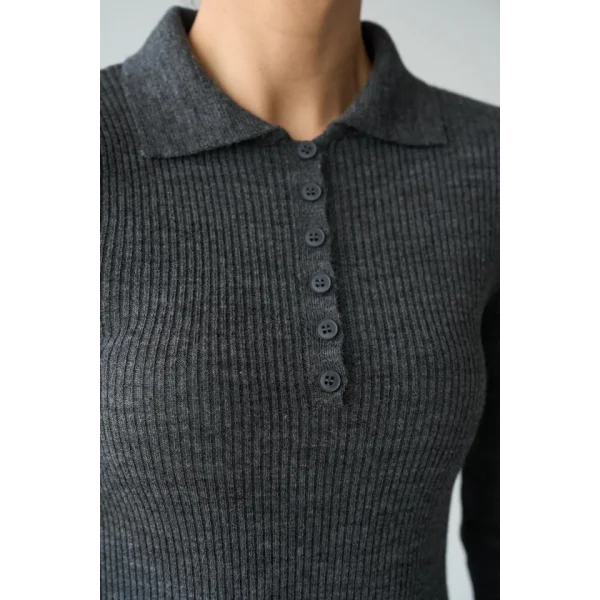 Polo Yaka 6 Düğmeli Kazak  Antrasit