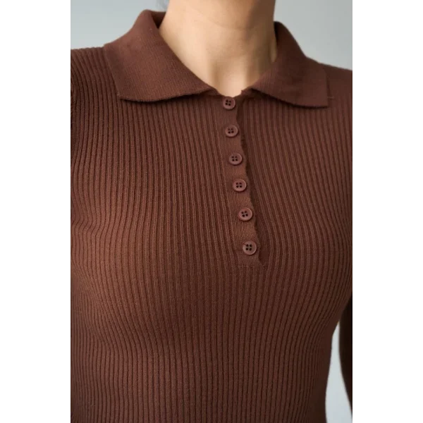 Polo Yaka 6 Düğmeli Kazak  KAHVE