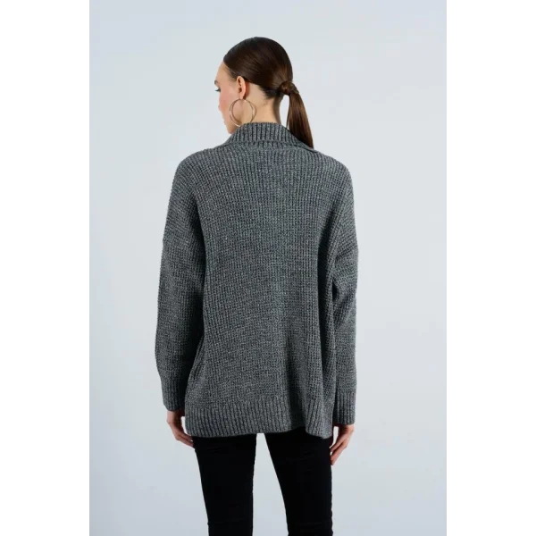 Polo Yaka Fermuarlı Hırka  SiyahKrem