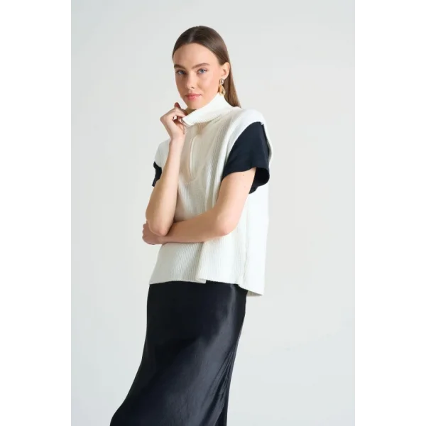 Polo Yaka Fermuarlı Süveter - Ekru