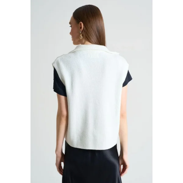 Polo Yaka Fermuarlı Süveter - Ekru