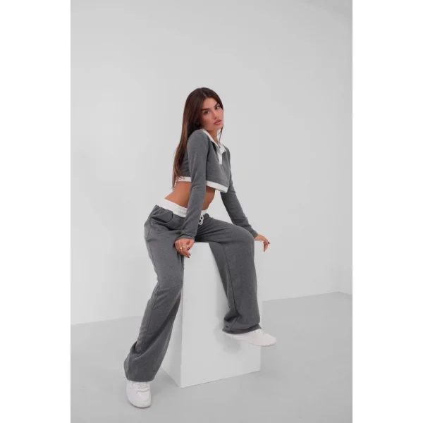 Polo Yaka Garnili Crop Sweatshirt