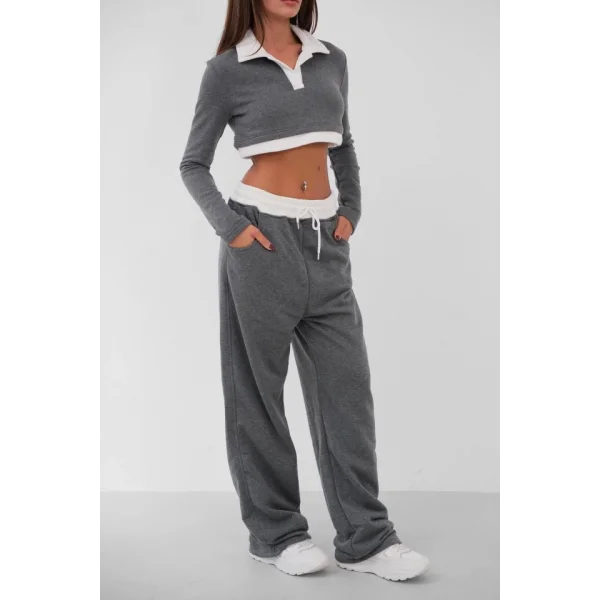 Polo Yaka Garnili Crop Sweatshirt