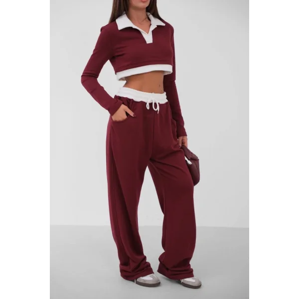 Polo Yaka Garnili Crop Sweatshirt