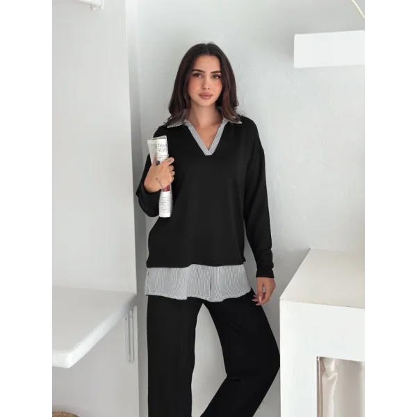 Polo Yaka Gömlekli Salaş Balon Pantolunlu ıkılı Takım