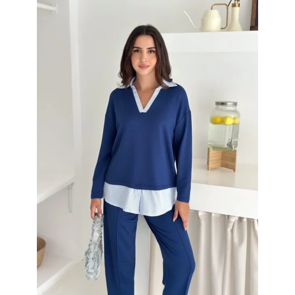 Polo Yaka Gömlekli Salaş Balon Pantolunlu ıkılı Takım