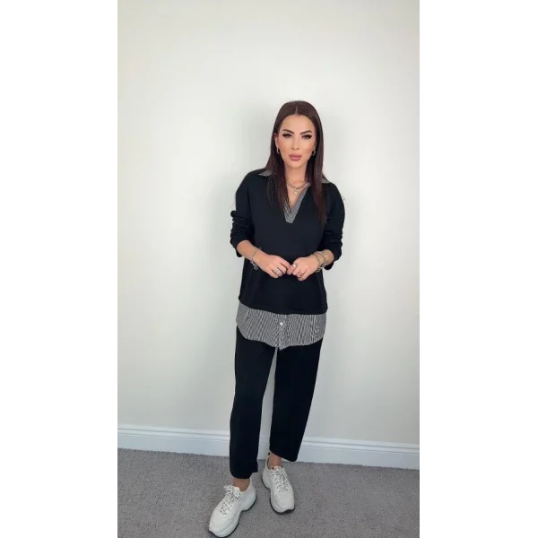 Polo Yaka Gömlekli Salaş Balon Pantolunlu ıkılı Takım