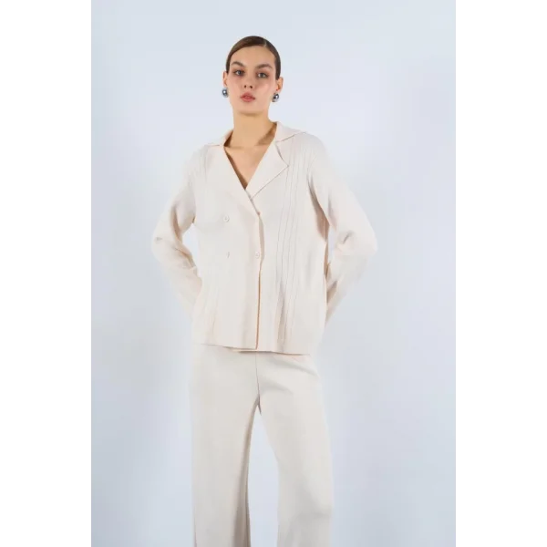 Polo Yakası Katlamalı Takım  Krem