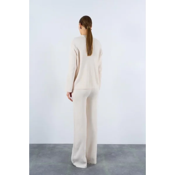 Polo Yakası Katlamalı Takım  Krem