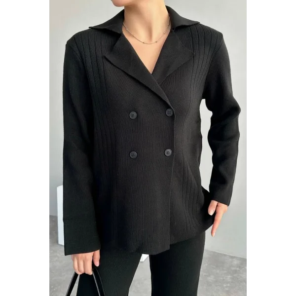 Polo Yakası Katlamalı Takım  Siyah