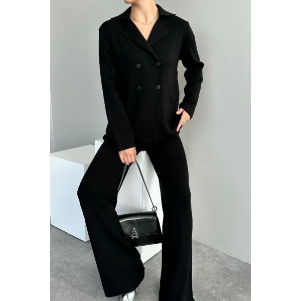 Polo Yakası Katlamalı Takım  Siyah