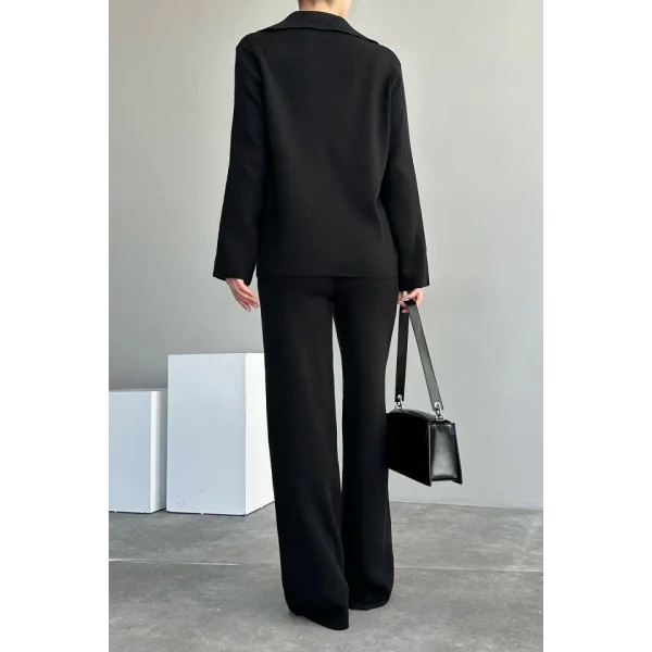 Polo Yakası Katlamalı Takım  Siyah