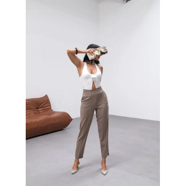 Poly Viscose Dekorati̇f Düğmeli̇ Arka Bel Lasti̇kli̇ Pantolon