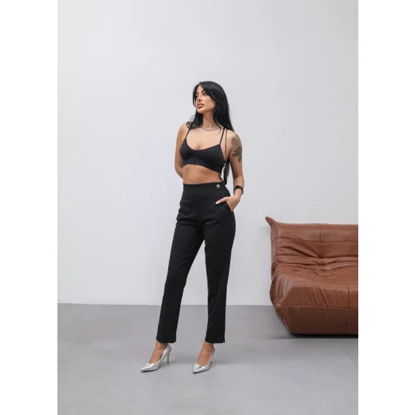 Poly Viscose Dekorati̇f Düğmeli̇ Arka Bel Lasti̇kli̇ Pantolon