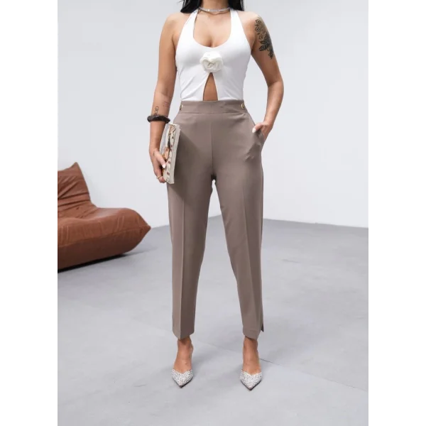 Poly Viscose Dekorati̇f Düğmeli̇ Arka Bel Lasti̇kli̇ Pantolon