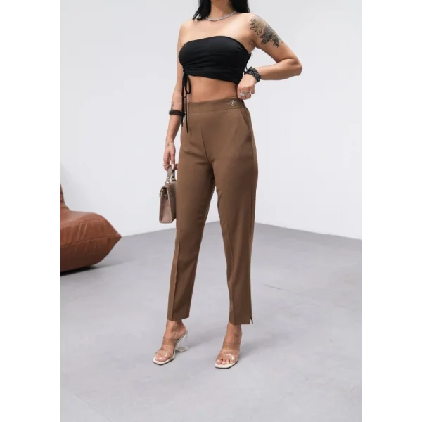 Poly Viscose Dekorati̇f Düğmeli̇ Arka Bel Lasti̇kli̇ Pantolon