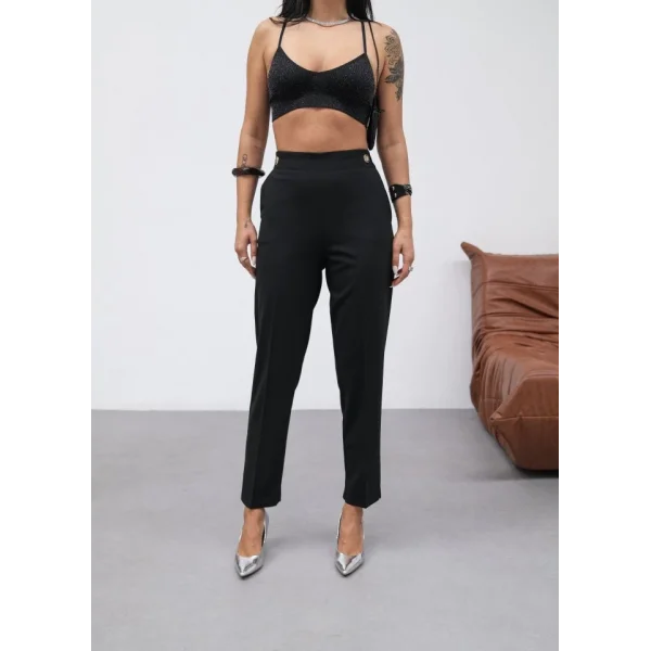 Poly Viscose Dekorati̇f Düğmeli̇ Arka Bel Lasti̇kli̇ Pantolon