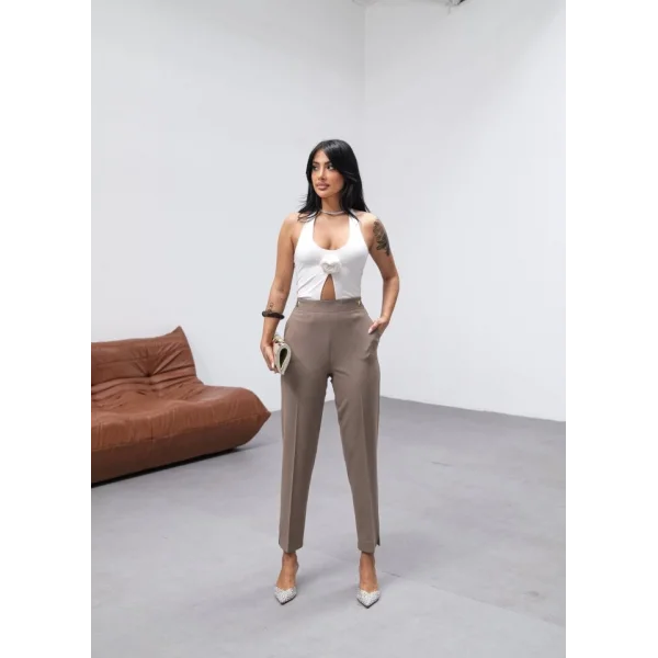 Poly Viscose Dekorati̇f Düğmeli̇ Arka Bel Lasti̇kli̇ Pantolon