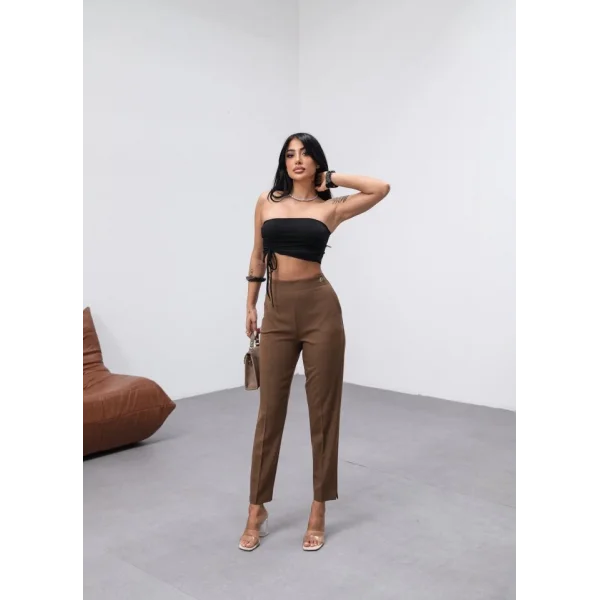 Poly Viscose Dekorati̇f Düğmeli̇ Arka Bel Lasti̇kli̇ Pantolon