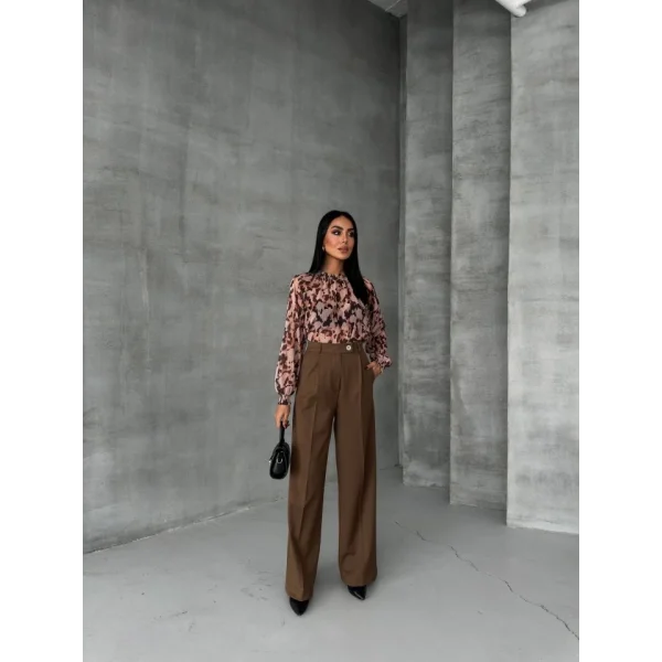 Poly Viscose Full Lycra Arka Bel Lasti̇k Detayli Palazzo Pantolon