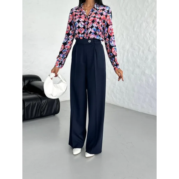 Poly Viscose Full Lycra Arka Bel Lasti̇k Detayli Palazzo Pantolon