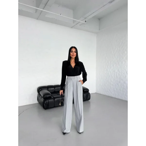 Poly Viscose Full Lycra Arka Bel Lasti̇k Detayli Palazzo Pantolon