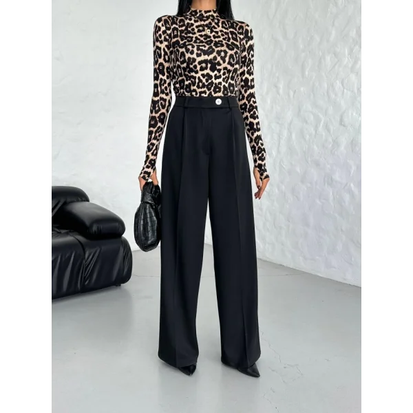 Poly Viscose Full Lycra Arka Bel Lasti̇k Detayli Palazzo Pantolon