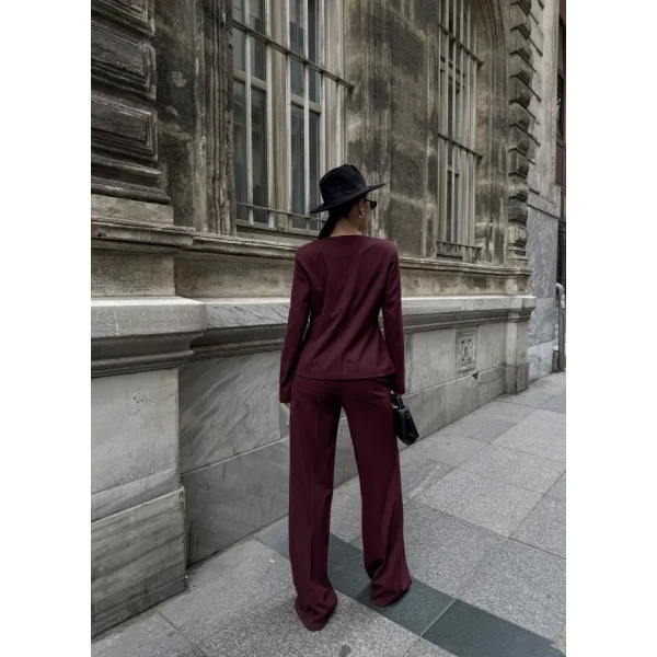 Poly Viscose Full Lycra Asi̇metri̇k Düğmeli̇ Vatkali Ceket Pantolon Takim