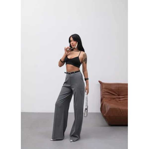 Poly Viscose Yüksek Bel Kemerli̇ Ve Dökümlü Palazzo Pantolon (Kemer Dahi̇l)