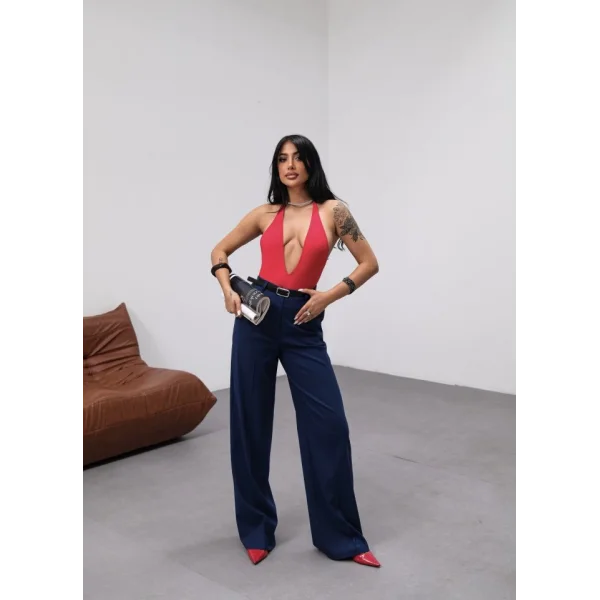 Poly Viscose Yüksek Bel Kemerli̇ Ve Dökümlü Palazzo Pantolon (Kemer Dahi̇l)