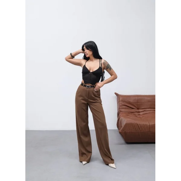 Poly Viscose Yüksek Bel Kemerli̇ Ve Dökümlü Palazzo Pantolon (Kemer Dahi̇l)