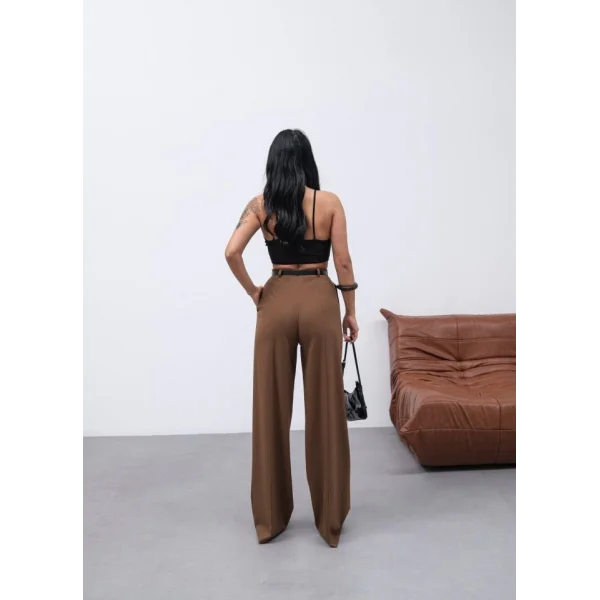 Poly Viscose Yüksek Bel Kemerli̇ Ve Dökümlü Palazzo Pantolon (Kemer Dahi̇l)