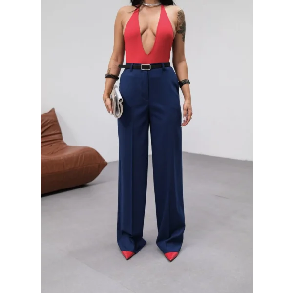 Poly Viscose Yüksek Bel Kemerli̇ Ve Dökümlü Palazzo Pantolon (Kemer Dahi̇l)