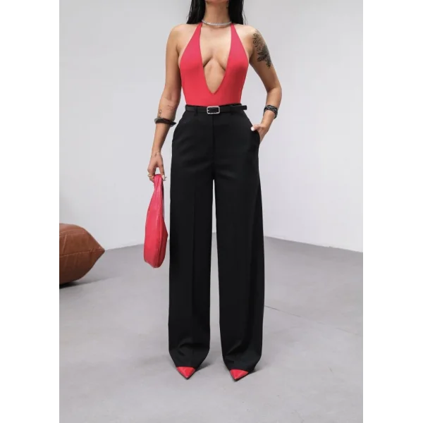 Poly Viscose Yüksek Bel Kemerli̇ Ve Dökümlü Palazzo Pantolon (Kemer Dahi̇l)