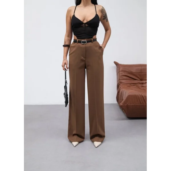 Poly Viscose Yüksek Bel Kemerli̇ Ve Dökümlü Palazzo Pantolon (Kemer Dahi̇l)