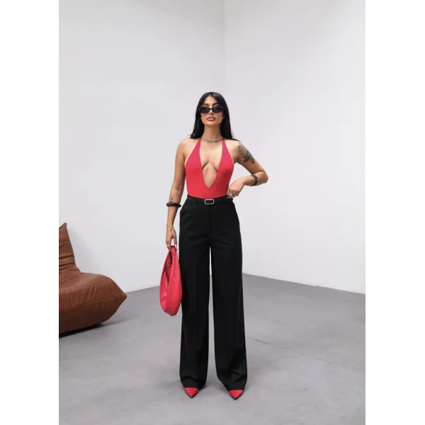 Poly Viscose Yüksek Bel Kemerli̇ Ve Dökümlü Palazzo Pantolon (Kemer Dahi̇l)